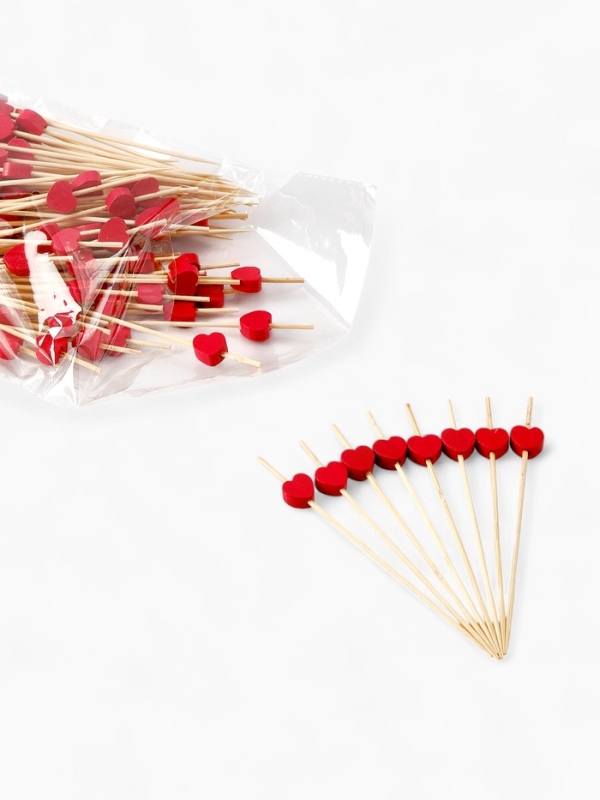 Шпажки для канапе «Сердечки» бамбук, красная, 100 шт. Шпажки для канапе «Сердечки» бамбук, красная, 100 шт.