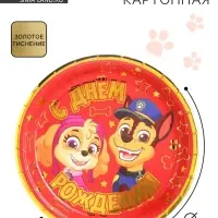 Тарелка одноразовая бумажная с тиснением «С Днем Рождения!», 18 см, Щенячий патруль