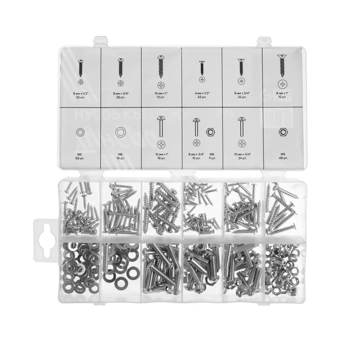 Набор саморезов, винтов, гаек и шайб ТУНДРА krep, 347 предметов
