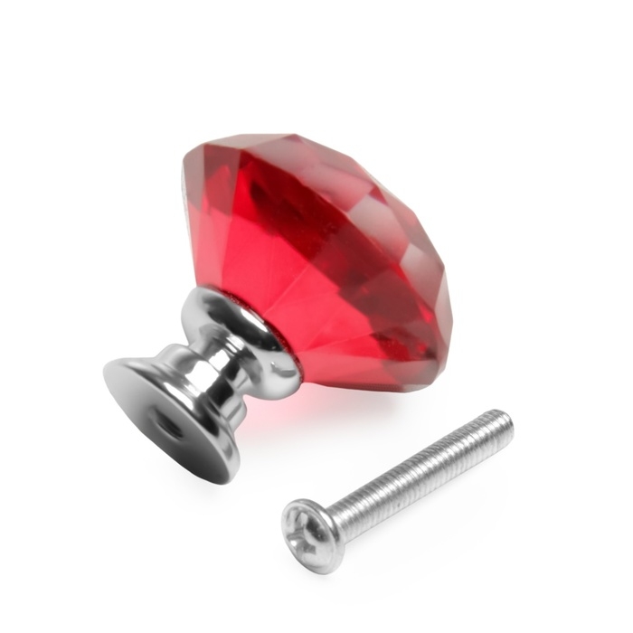 Ручка-кнопка CAPPIO  Ручка-кнопка CAPPIO "Алмаз", цвет красный, стеклянная, d=30 мм, 8 шт.