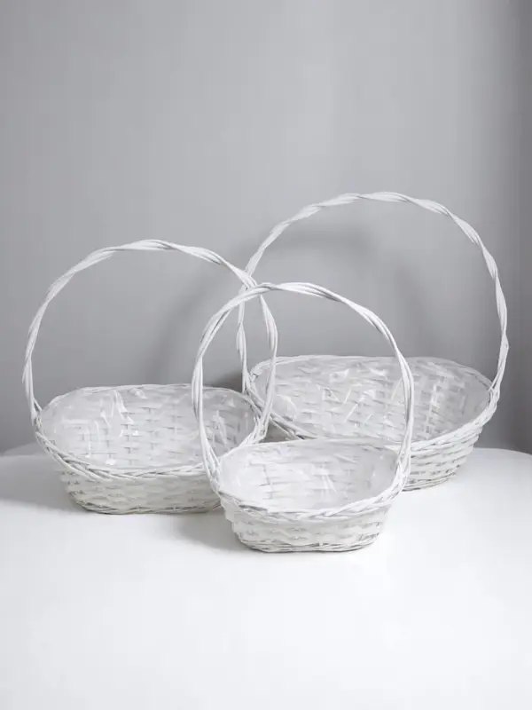 Корзина плетёная для хранения, лоза, с ручкой, овальная, со вставкой, серая, набор 3 шт.