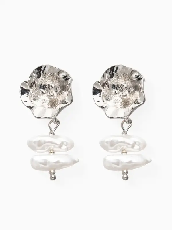 Серьги жемчуг Серьги жемчуг "Цветы кувшинки", цвет белый в серебре