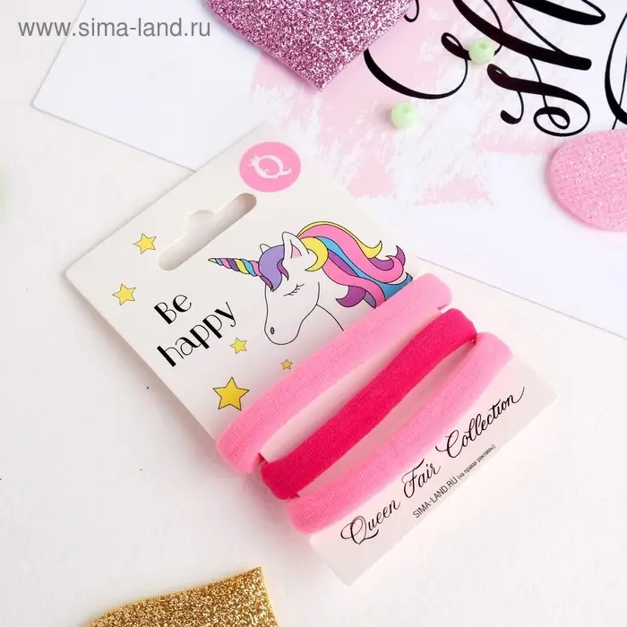 Резинка для волос Резинка для волос "Трио" (набор 3 шт) единорог, 5,5 см, розовый