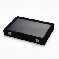 Шкатулка для украшений 12 ячеек, стеклянная крышка, 35&times;24&times;4.5 см, чёрная