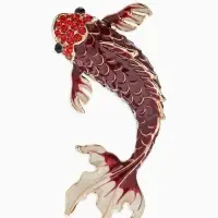 Брошь &laquo;Рыба&raquo; карп, цвет красно-бордово-белый в золоте