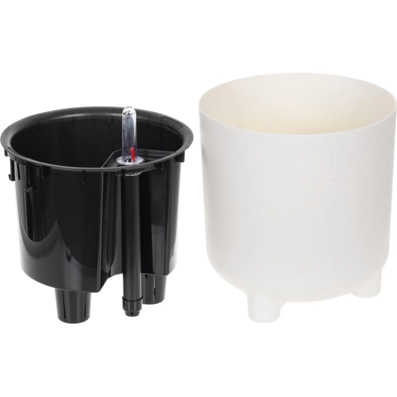 Кашпо ШЭНК D180мм 3,6л с вставкой и с автополивом, белый ротанг,М 3241