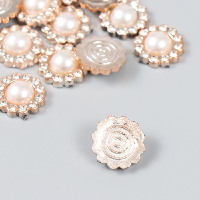Декор для творчества пластик, стразы Декор для творчества пластик, стразы "Круглый цветок с жемчужиной" набор 15 шт 1,9х1,9 см