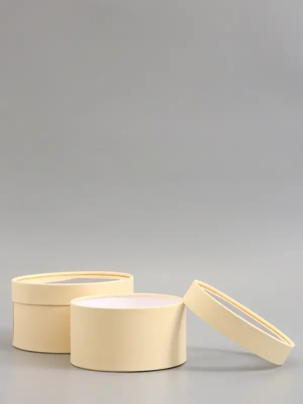 Набор подарочных коробок 2 в 1 круглых,  сливочная, с окном, 21 х 11 - 18 х 10 см