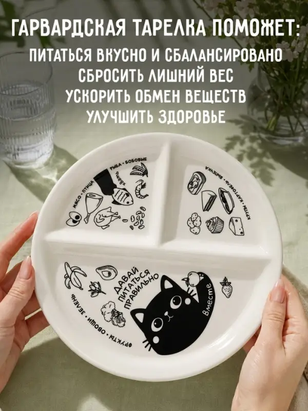 Менажница &laquo;Давай правильно питаться&raquo;, 21 см, 3 ячейки, керамическая