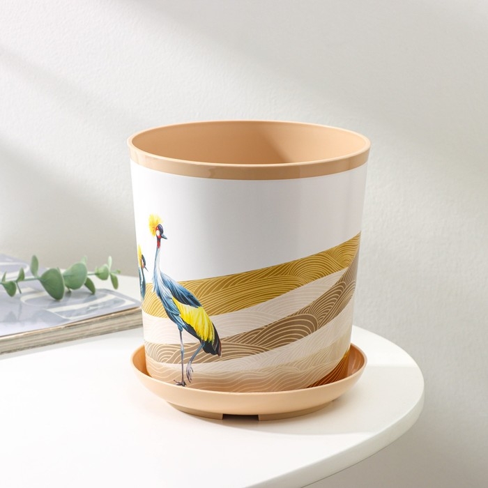 Горшок для цветов с поддоном Доляна «Каракум. Венценосный журавль», 1,6 л, d=14 см, h=15,5 см, цвет бежевый Горшок для цветов с поддоном Доляна «Каракум. Венценосный журавль», 1,6 л, d=14 см, h=15,5 см, цвет бежевый