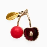 Брошь "Вишня с косточкой", цвет красно-зелёный в золоте
