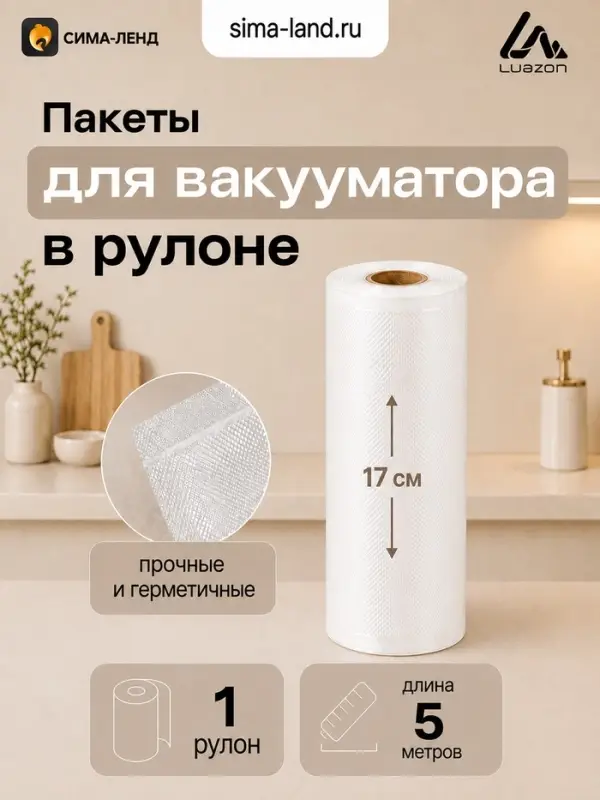 Набор пакетов для вакууматора Luazon, рифлёные, в рулоне 17&times;500 см, 190 мкм