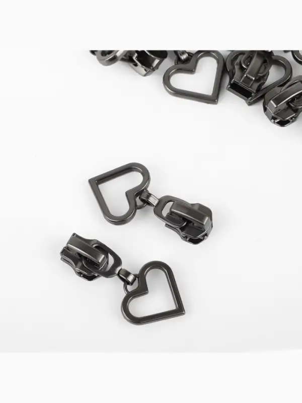 Бегунок для металлической молнии, №5, &laquo;Сердце&raquo;, 10 шт., цвет чёрный никель