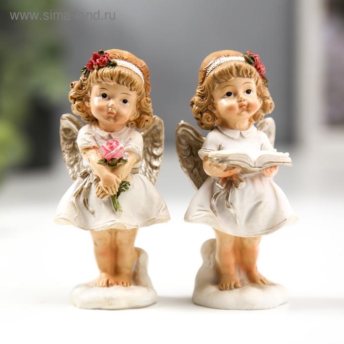 Сувенир полистоун Сувенир полистоун "Ангелочек-девочка с пухлыми щечками с книгой/розой" МИКС 9х3,5х3,5 см