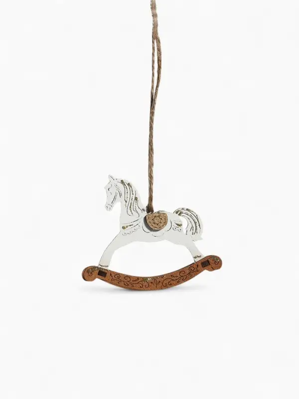 Ёлочное украшение Ёлочное украшение "Лошадка-качалка" 9х2,5х8 см, Белый-дуб