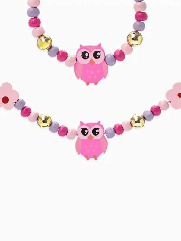 Набор детских украшений Выбражулька &laquo;Совы&raquo;, 2 предмета: бусы, браслет, розовый