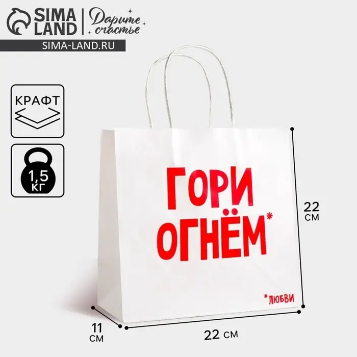 Пакет подарочный крафт, упаковка, &laquo;Гори огнем&raquo;, 22&times;22&times;11 см