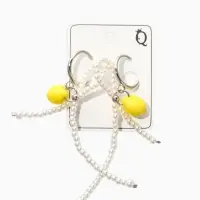 Серьги "Лимоны с бантиком", цвет жёлто-белый  в серебре №2