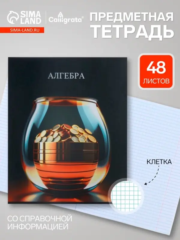 Предметная тетрадь по алгебре Calligrata TOP &laquo;Школьный стиль&raquo;, 48 листов, в клетку, со справочным материалом, пластиковая обложка