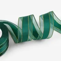 Лента декоративная, капроновая/атласная, с люрексом, 25 мм, 18&plusmn;1 м, цвет изумрудный