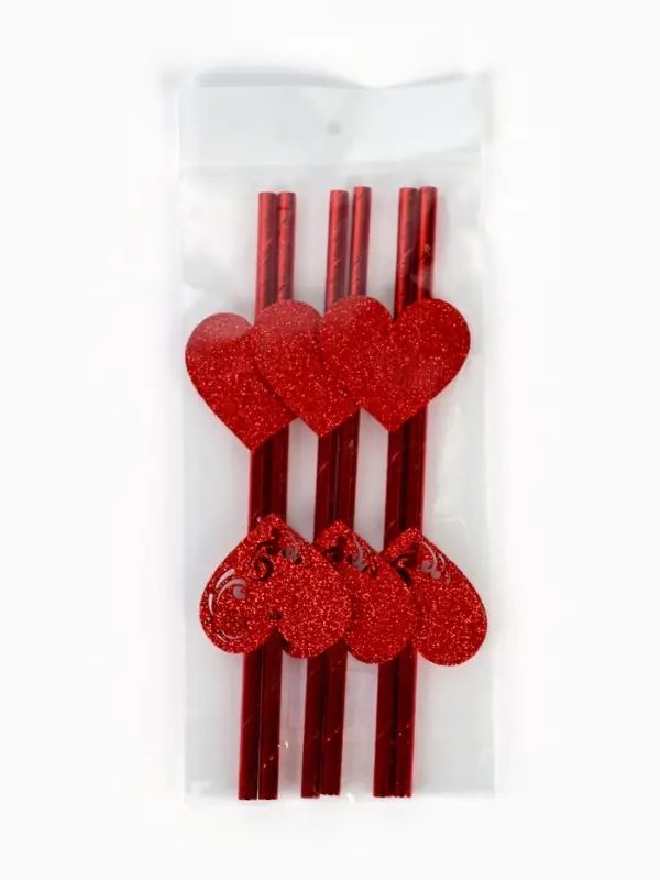 Трубочки для коктейля «Сердечки», красные, 6 шт