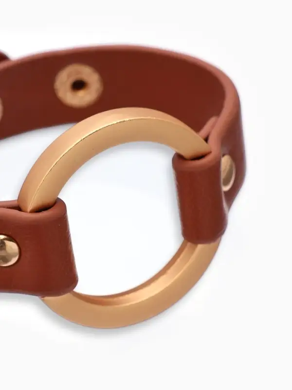 Браслет кожаный &laquo;Помпеи&raquo;, L=21 см, заклёпки, коричневый в золоте