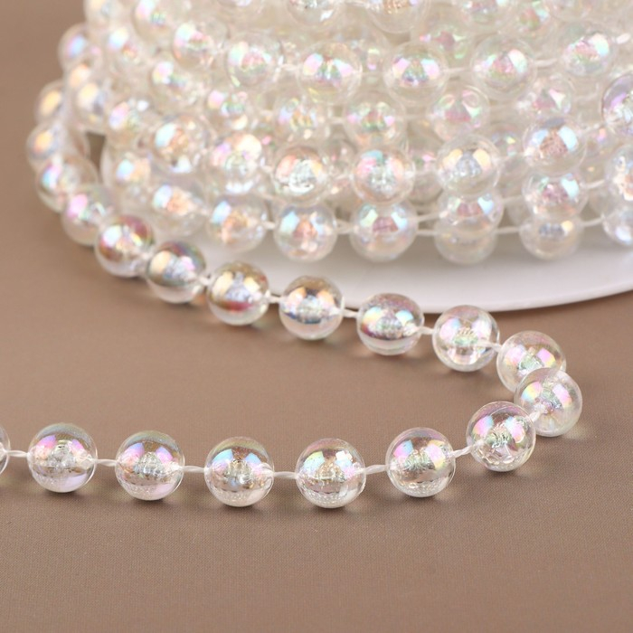 Бусы на нитях, с голографией, круглые, 8 мм, 9 ± 1 м, цвет прозрачный Бусы на нитях, с голографией, круглые, 8 мм, 9 ± 1 м, цвет прозрачный