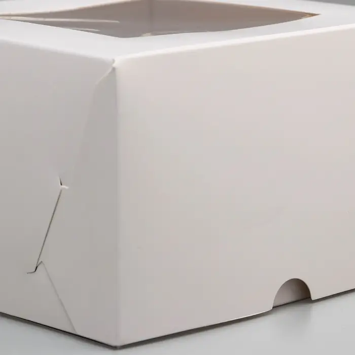 Коробка для 4 капкейка с окном, белая, 16×16×10 см