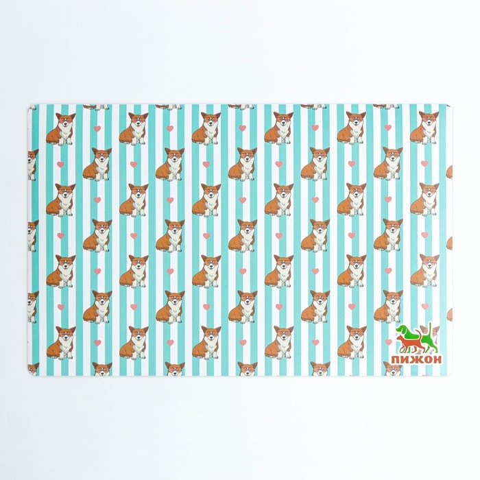 Коврик под миску  Коврик под миску "Пижон" с нескользящим основанием 43 х 28 см "Довольный корги"