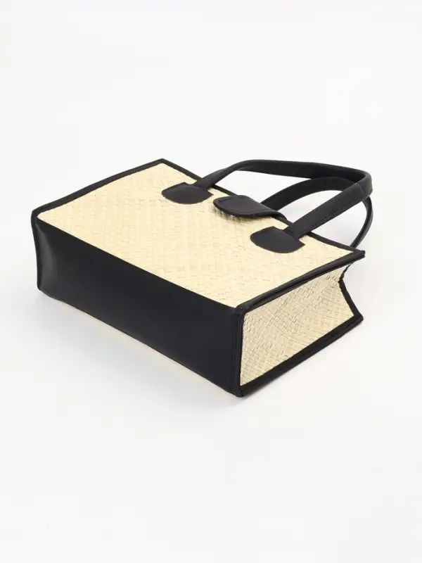 Сумка плетёная на застёжке из пандана, 30&times;10&times;35 см, бежево-чёрная