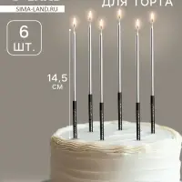 Свечи в торт &laquo;Праздник&raquo;, 6 шт., 14.5 см, серебро с чёрным