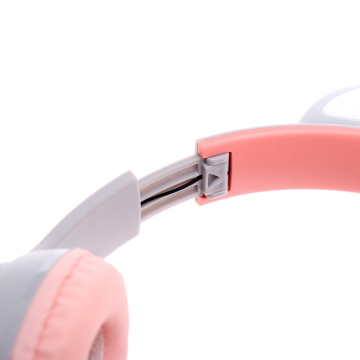 Наушники беспроводные «Котик», звуковые и световые эффекты, складные, цвет серый