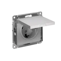 Розетка ATLASDESIGN с заземлением со шторками с крышкой 16А IP20 механизм алюминий