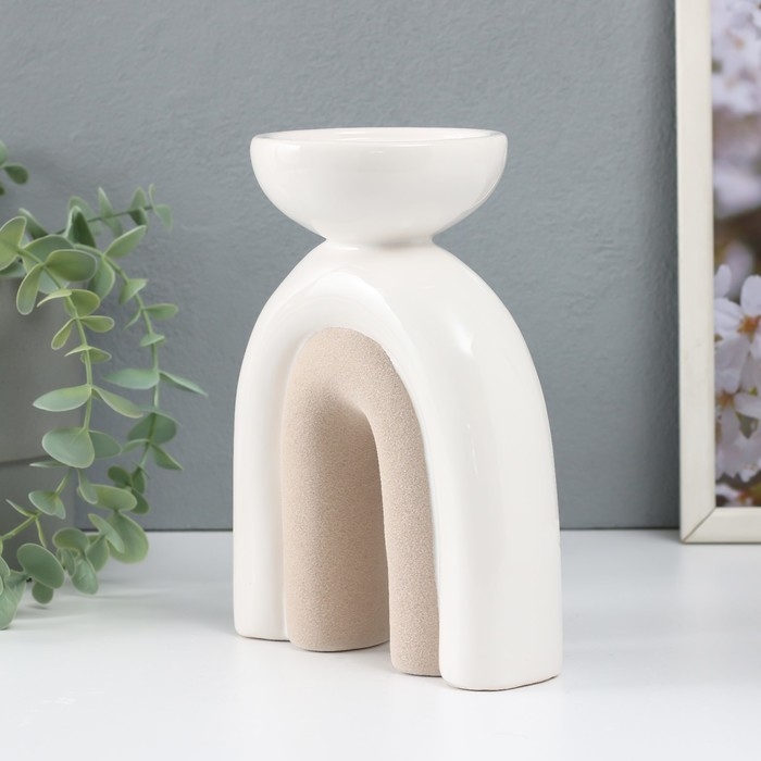 Подсвечник керамика на 1 свечу  Подсвечник керамика на 1 свечу "Медуза" песочно-белый 13,5х8,7х18 см