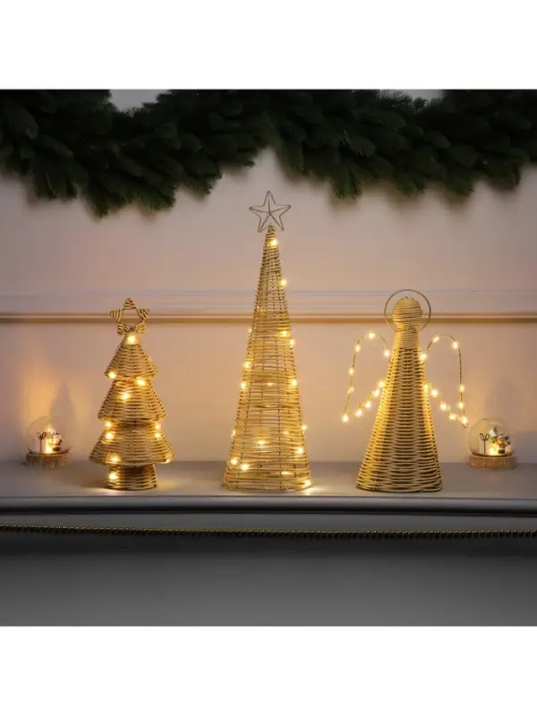 Светодиодная фигура &laquo;Ёлочка плетёная&raquo;, 30&times;13&times;13 см, 20 LED, от батареек ААх2, свечение тёплое белое