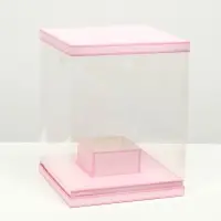 Коробка для цветов с вазой и PVC окнами складная, розовый, 23&times;30&times;23 см