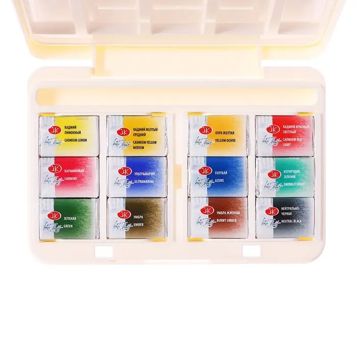 Акварель художественная в кюветах, 12 цветов &times; 2.5 мл, ЗХК &laquo;Белые ночи&raquo;, пластиковая палитра