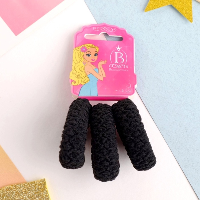 Резинка для волос Резинка для волос "Махрушка" (набор 3 шт) узорчатая, чёрный