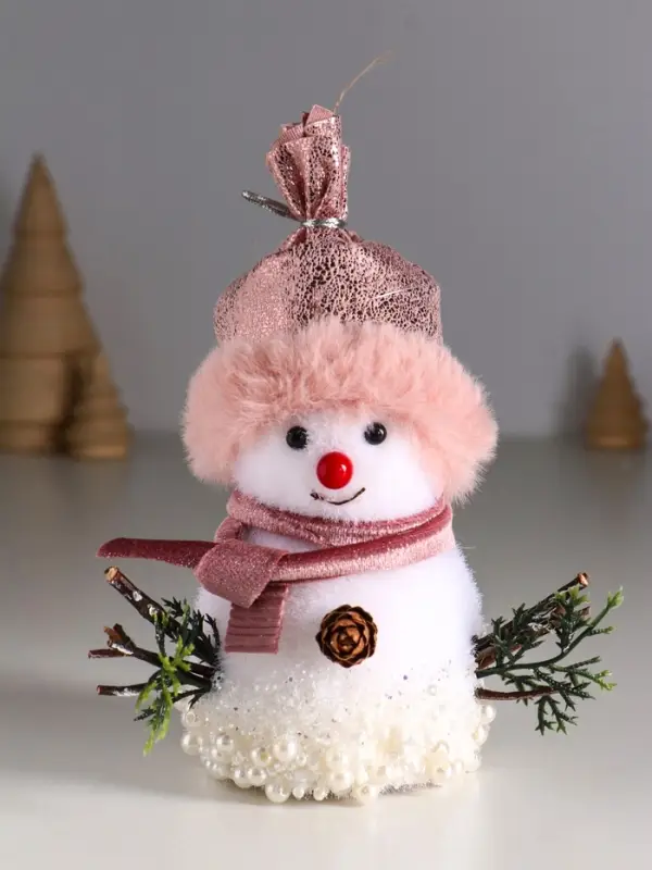 Декор  Декор "Снеговичок в розовом колпаке, в бусинках" 14х12х8 см