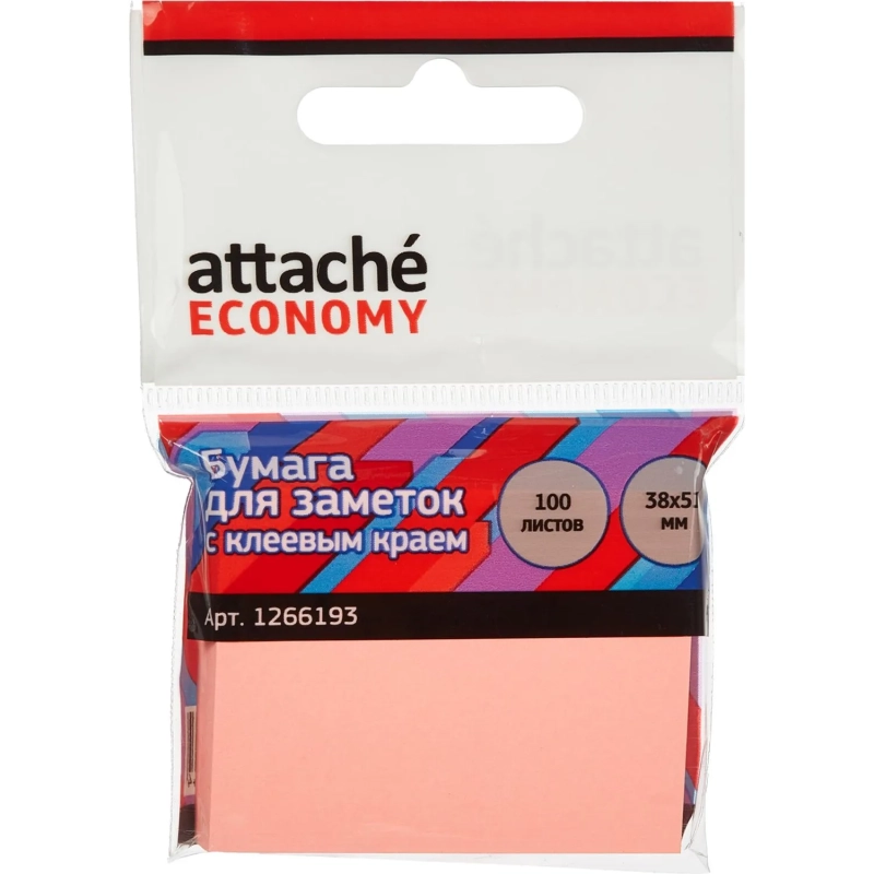 Стикеры Attache Economy с клеев.краем 38x51 мм,100 лист неоновый розовый