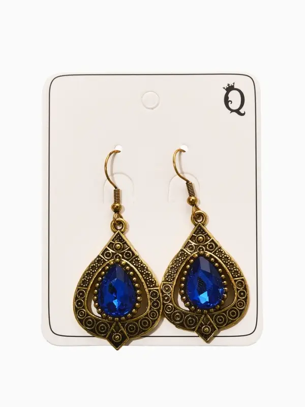 Серьги со стразми Серьги со стразми "Винтаж" капля, цвет синий в чернёном золоте