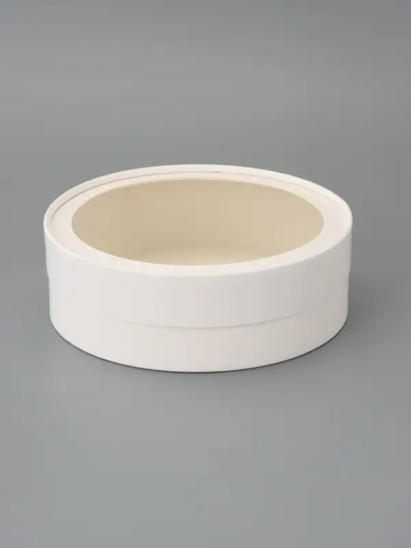 Набор круглых подарочных коробок с окном, завальцованные, белые, 8 шт., 18&times;6 см