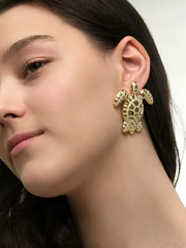 Серьги &laquo;Морской мир&raquo;, черепаха, белые в золоте