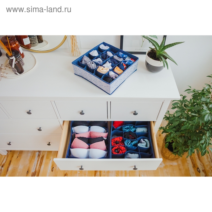 Органайзер для хранения белья Доляна «Волна», 24 ячейки, 35×30×10 см, цвет синий Органайзер для хранения белья Доляна «Волна», 24 ячейки, 35×30×10 см, цвет синий