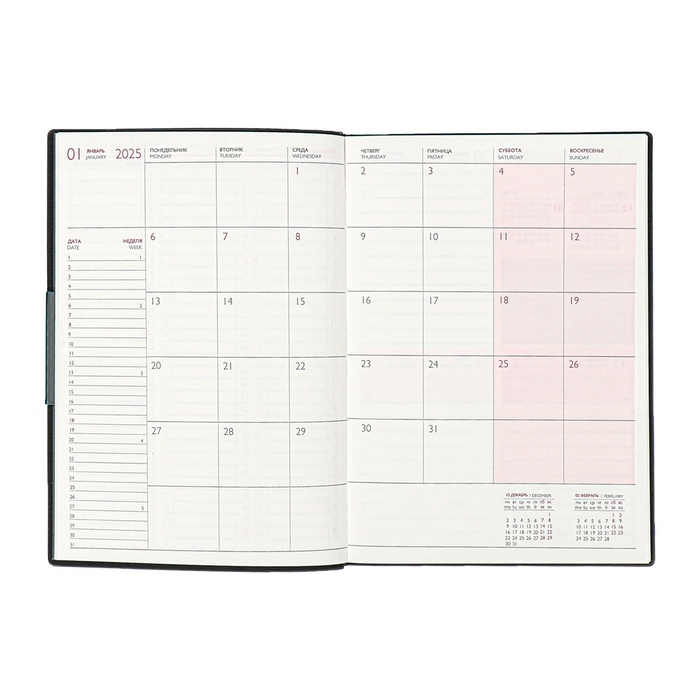 Еженедельник датир 2025г мягк обл иск кож А6+ 80л ESCALADA, тис ф, кр бл 70 г/м², чёрный Еженедельник датир 2025г мягк обл иск кож А6+ 80л ESCALADA, тис ф, кр бл 70 г/м², чёрный