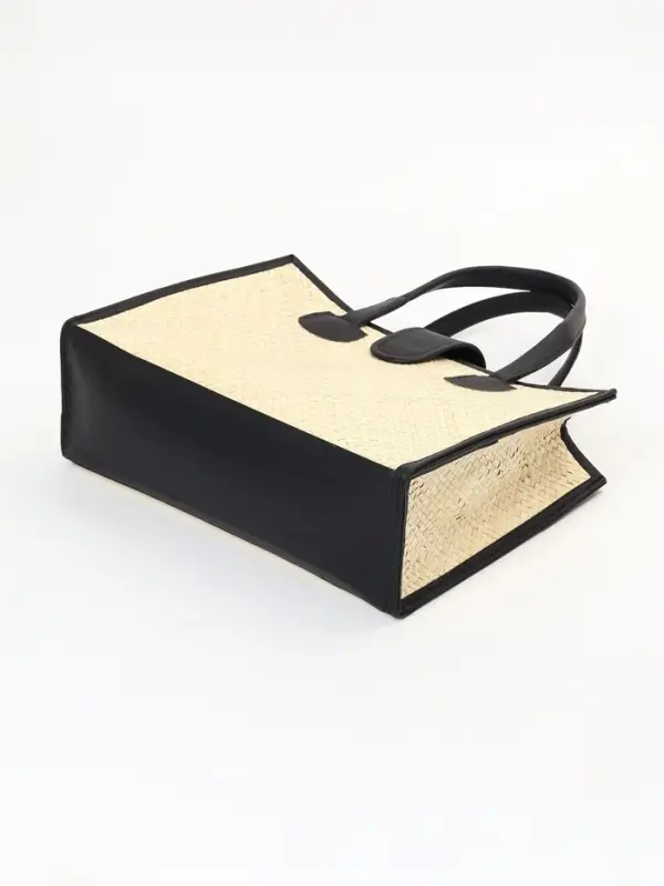 Сумка плетёная на застёжке из пандана, 35&times;12&times;40 см, бежево-чёрная