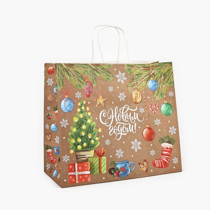 Пакет подарочный новогодний крафтовый «Весёлого нового года», 28 х 15 х 32 см , Новый год Пакет подарочный новогодний крафтовый «Весёлого нового года», 28 х 15 х 32 см , Новый год