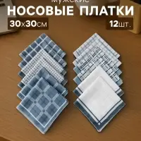 Платки носовые мужские &laquo;Этель. Серджио&raquo;, 30&times;30 см, 12 шт., хлопок 100%, рисунок МИКС, серые