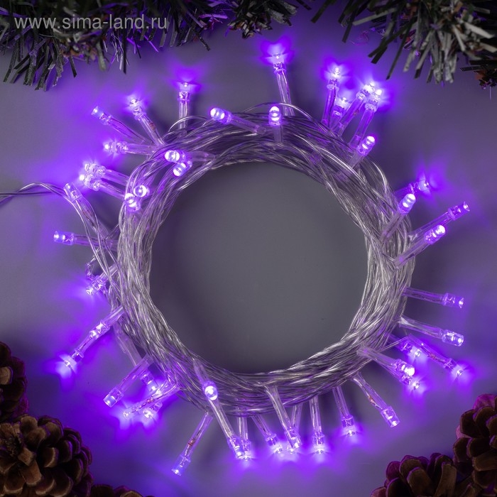 Гирлянда «Нить» 5 м, IP20, прозрачная нить, 50 LED, свечение фиолетовое, 8 режимов, 220 В Гирлянда «Нить» 5 м, IP20, прозрачная нить, 50 LED, свечение фиолетовое, 8 режимов, 220 В