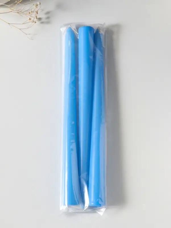 Набор свечей античных 25 см, 3 шт., 58 г, 7 ч, пастельно-голубой
